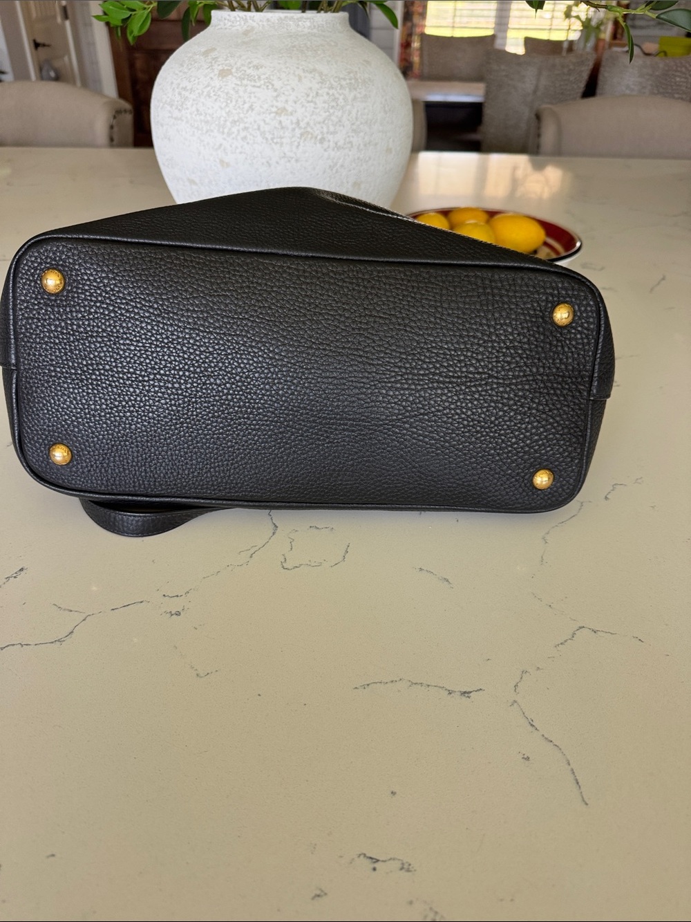 Prada Black Pebbled Leather Satchel with Gold Logo and Strap - Picture 6 of 14